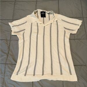 Hollister Ivory and Striped Polo Collared Shirt